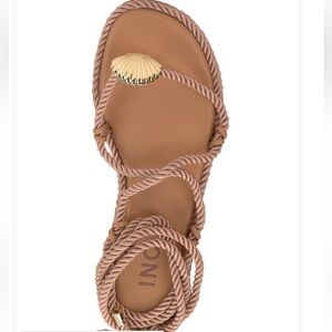 INC International Concepts Tan and Gold Seashell Rope Sandals 7